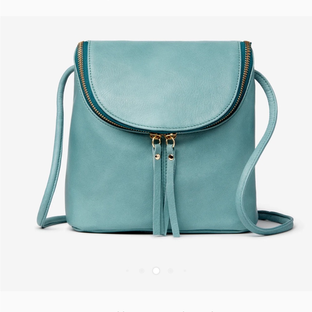 Light Teal Crossbody Bag with Zip-Trim Flap